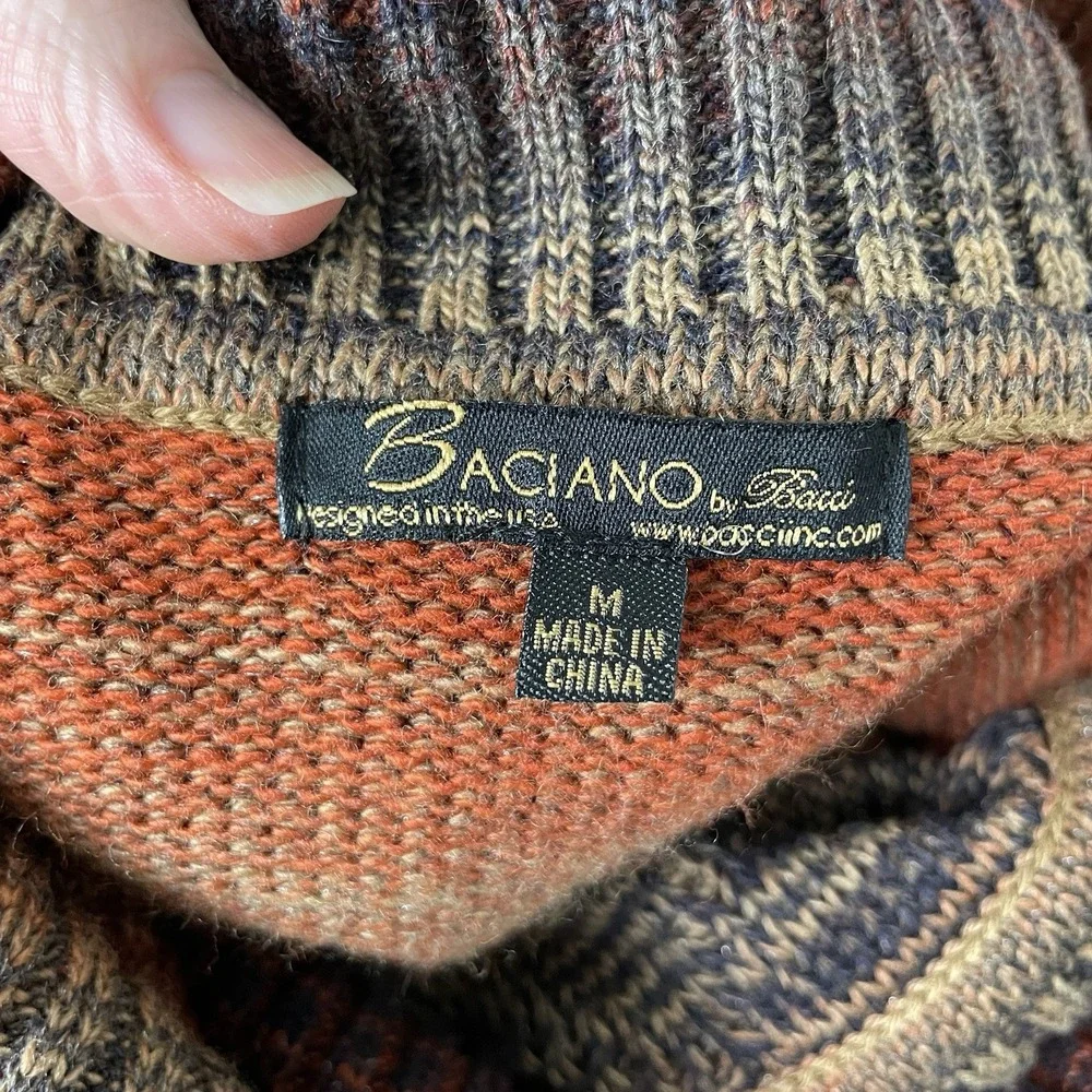 Baciano Bacci Southwest Print Cowl Neck Sweater Cape Womens M Boho Autumn Layers